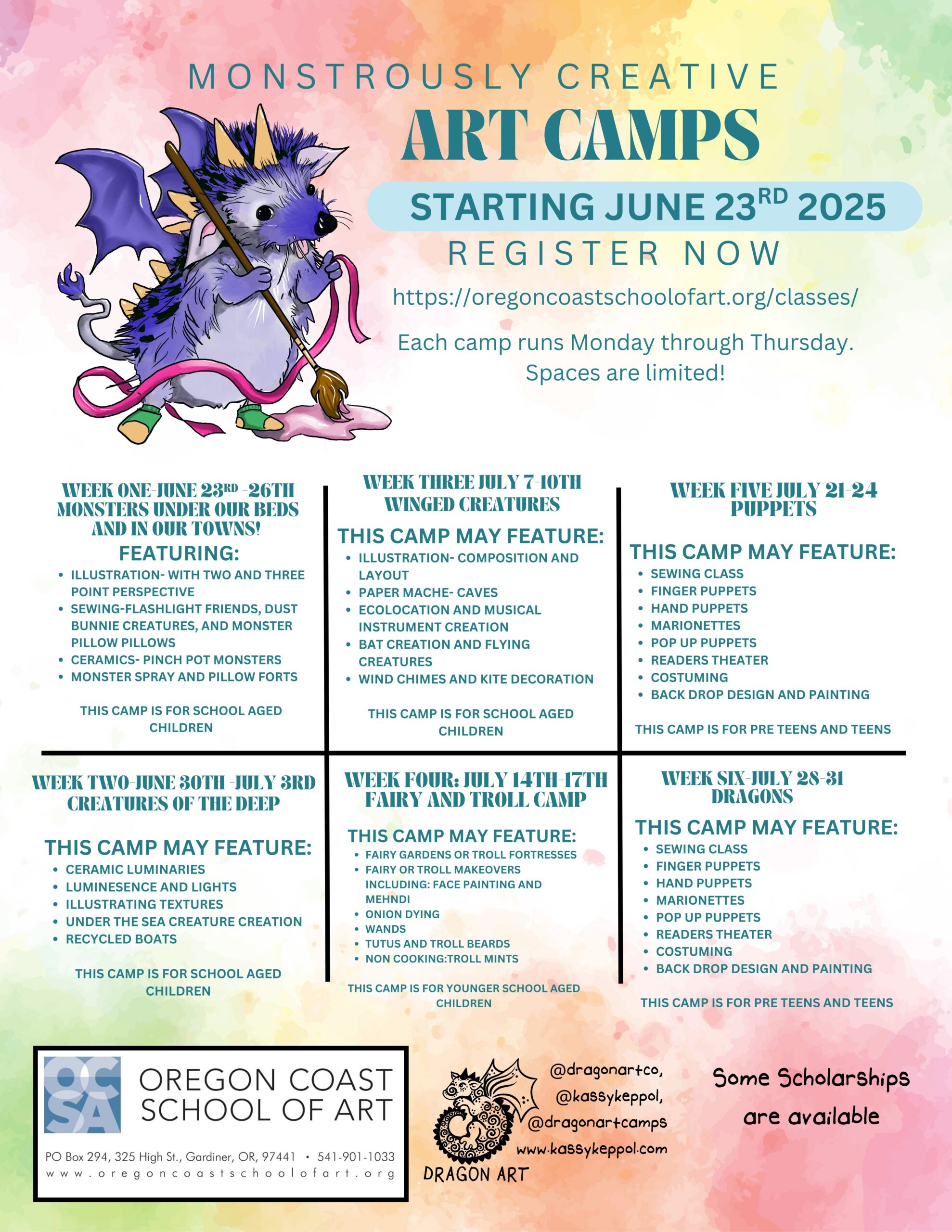 “Monstrously Creative” Summer Art Camps Begin June 23 at Oregon Coast School of Art