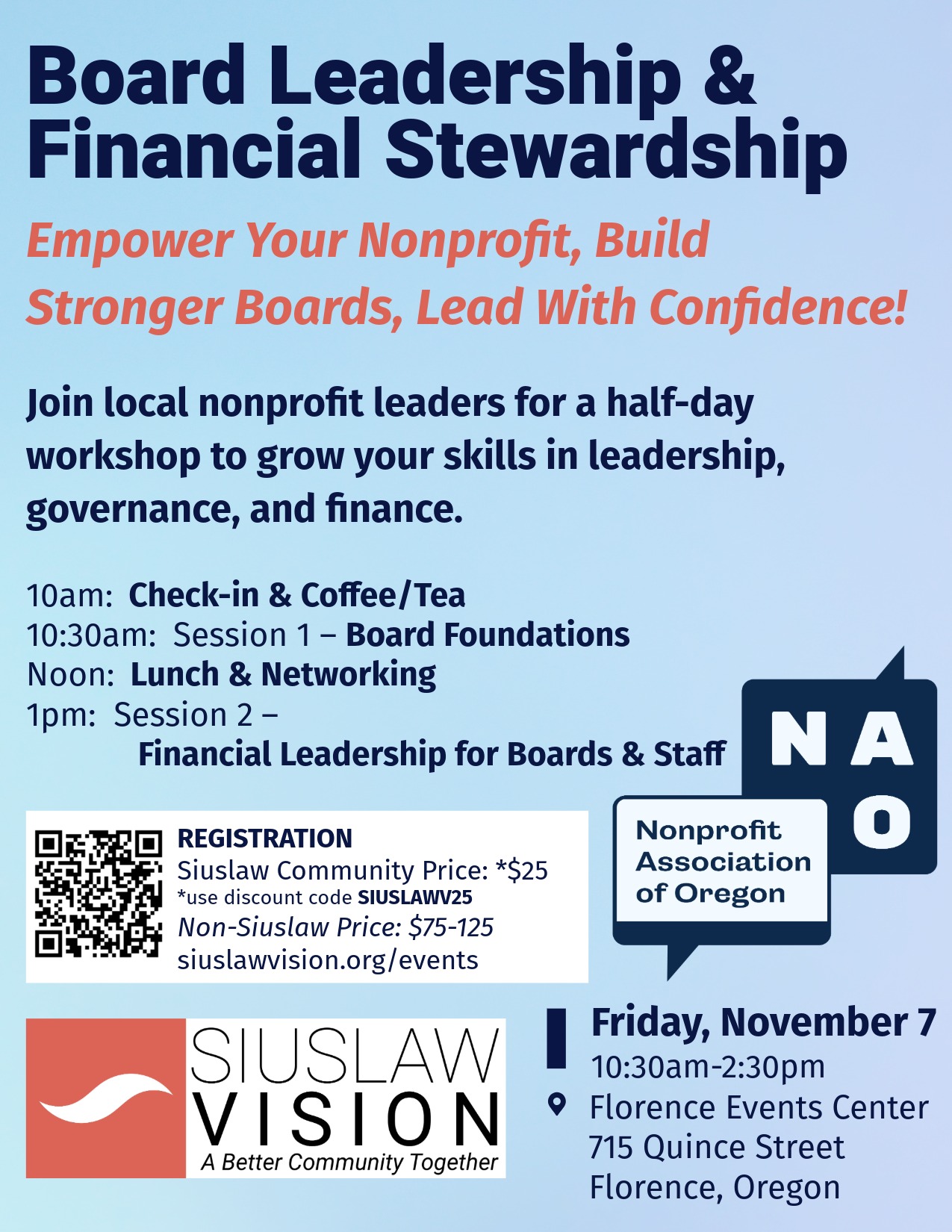 Board Leadership & Financial Stewardship Training with the Nonprofit Association of Oregon on November 7