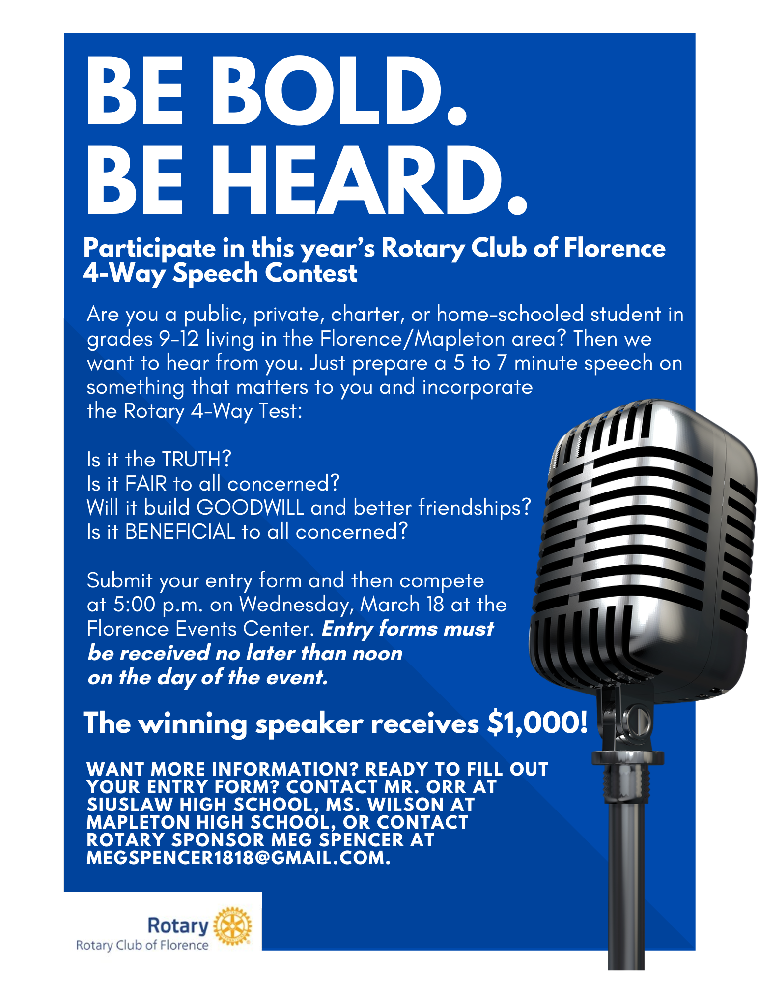 Students in grades 9-12 eligible to win up to $1,000 in speech contest!