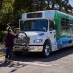 Line Lane bus in Old Town Florence with bicycle