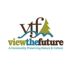 Logo: VTF, View the Future, a community preserving nature and culture