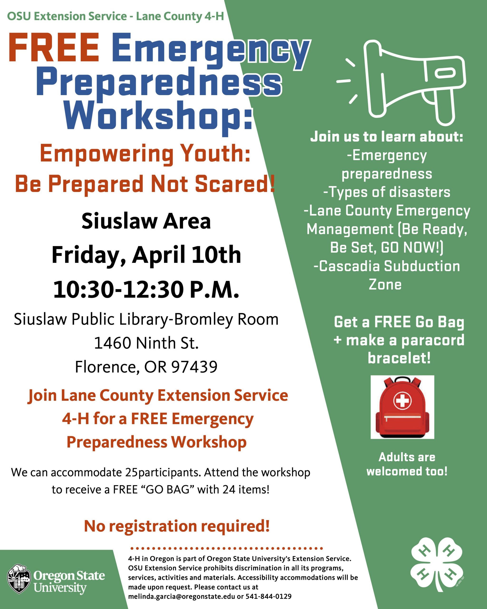 Free Emergency Preparedness Workshop for Youth and Families April 10