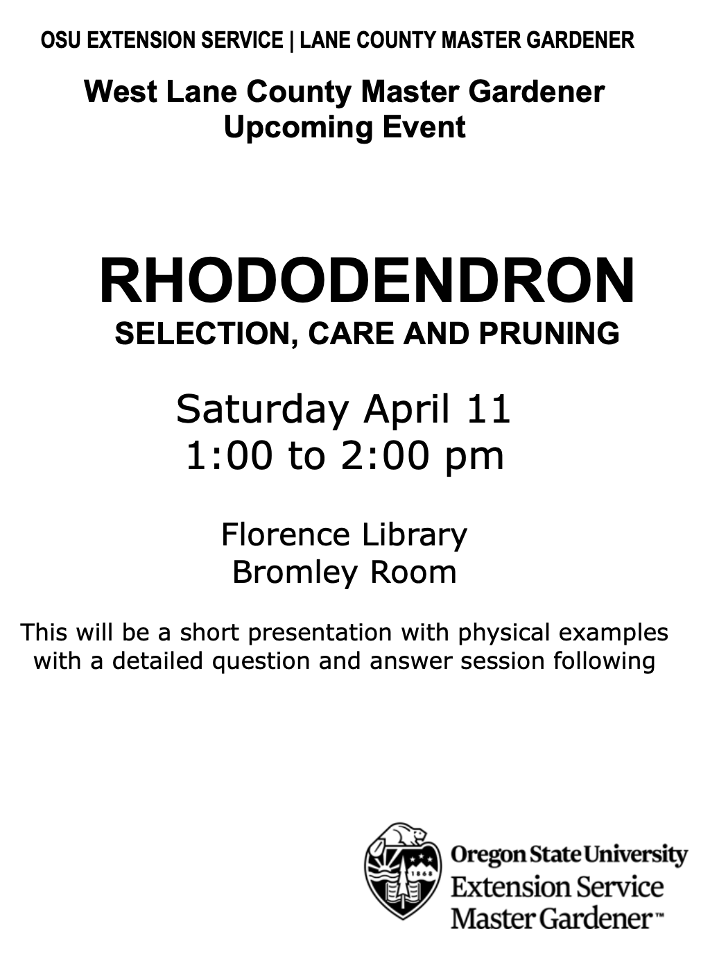 Rhododendron Workshop on Selection, Care and Pruning