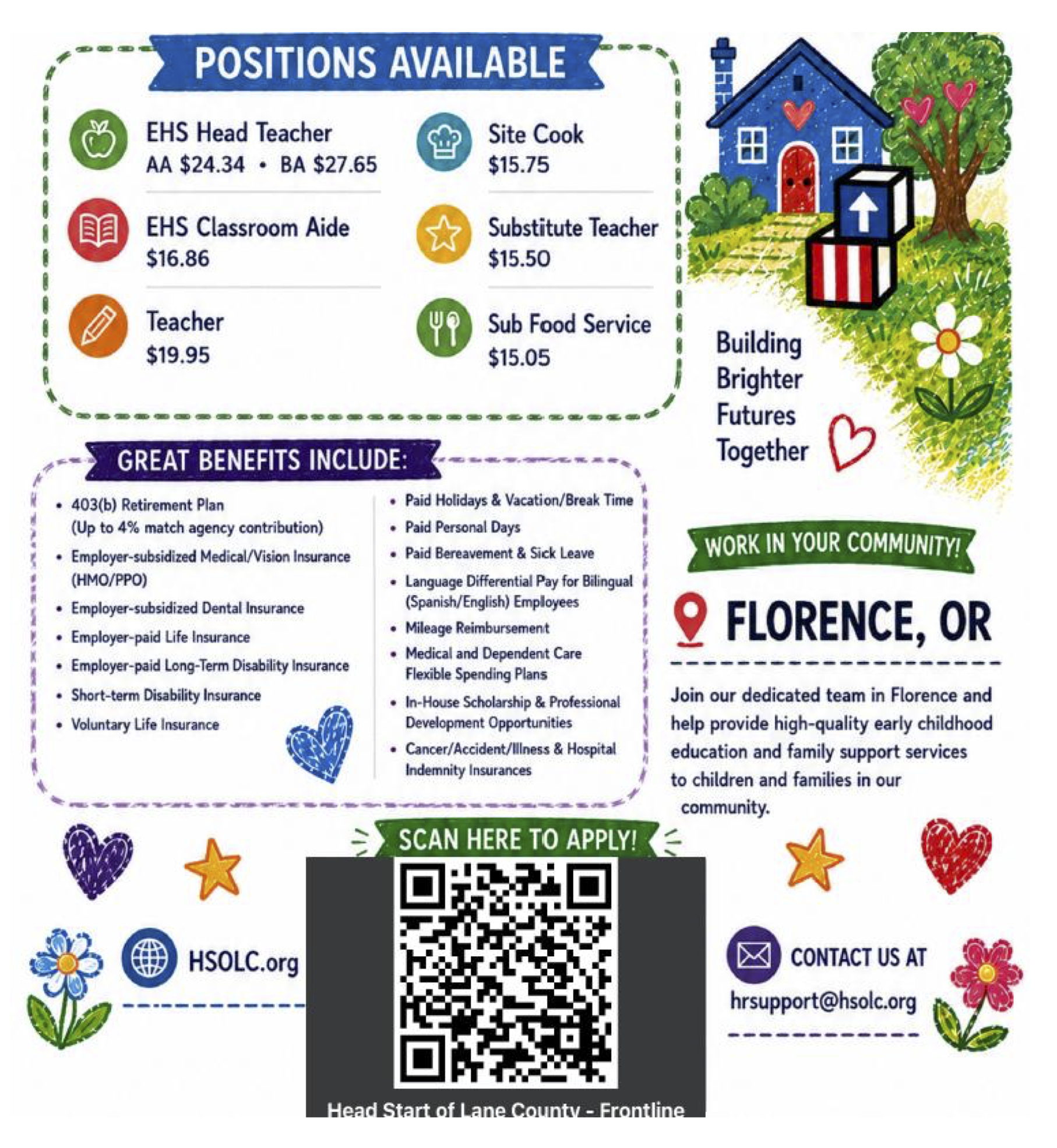 Head Start of Lane County positions open in Florence, spring 2026