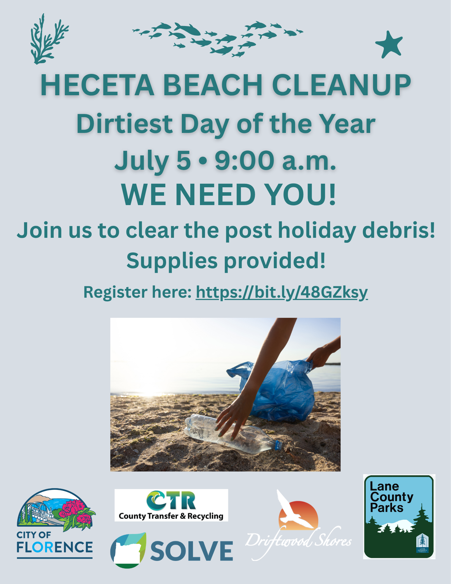 Dirties Day of the Year Beach Cleanup, July 5th Heceta Beach Park