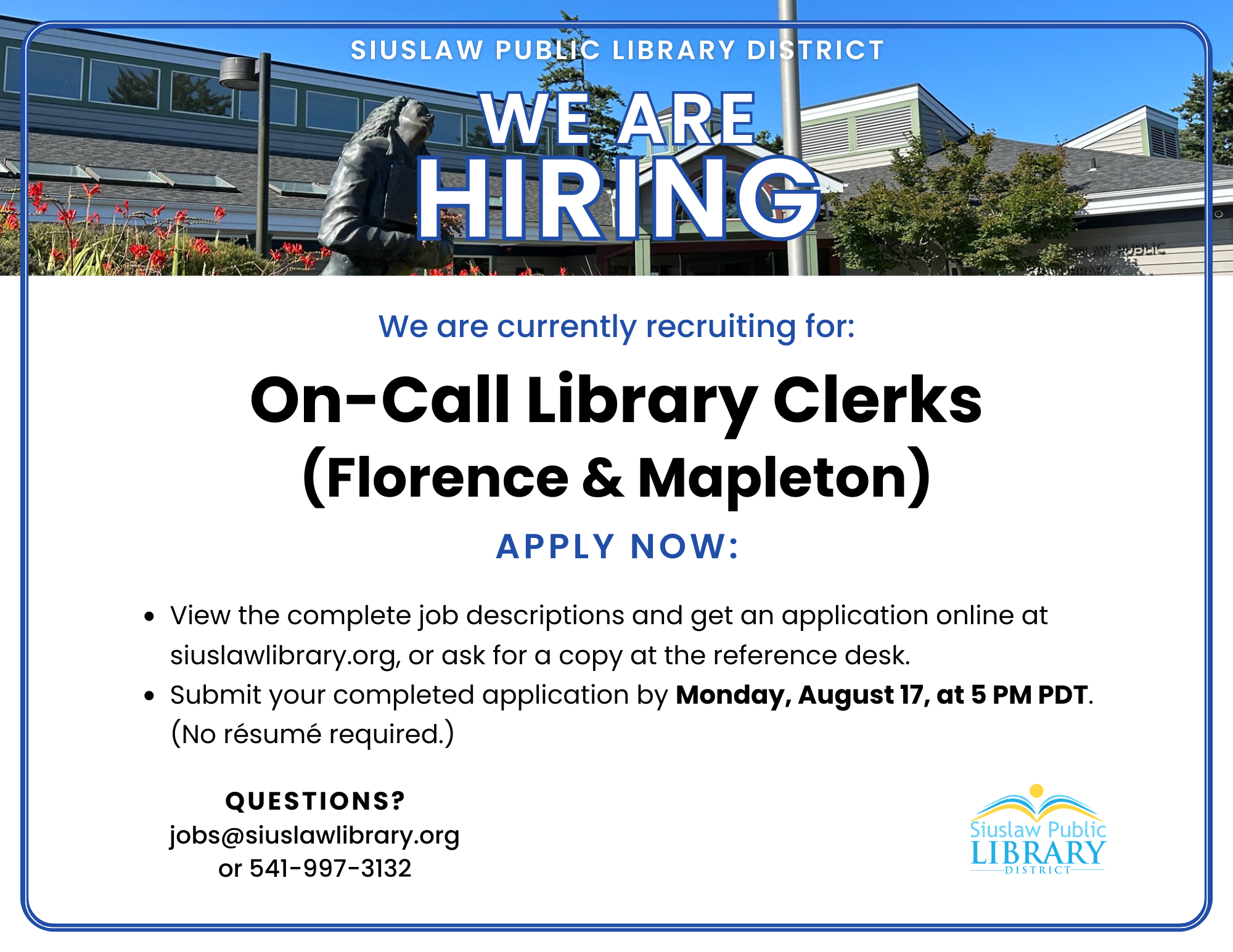 Siuslaw Public Library District is Hiring
