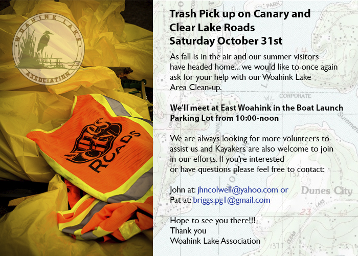 Trash Pick up on Canary and Clear Lake Roads Saturday October 31st